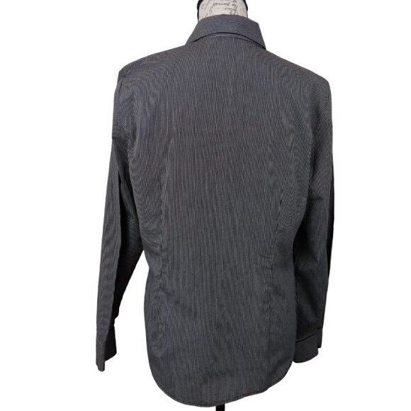 Spense |Black Gray Stripe Ruffled Long Sleeve Blouse | Size L - Picture 3 of 5